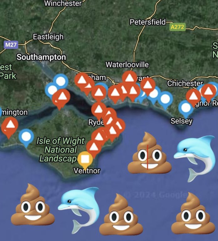 Sewage discharging across the Solent today. Bathing season starts on the 15th May but marine life don’t care for bathing seasons, consented or non-consented discharges. They’ll be accumulating the contaminants and forever chemicals discharged in sewage. #PFAS