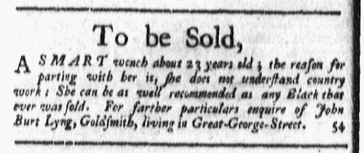 Newspapers published during the era of the American Revolution contributed to the perpetuation of slavery. Advertised 250 years ago today: “To be Sold, A SMART [woman] ... as well recommended as any Black that ever was sold.” (Rivington’s New-York Gazetteer 4/28/1774)