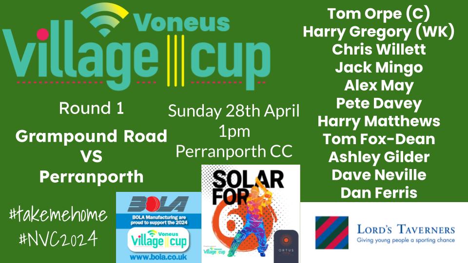 National Village Cup 2024

@TheCricketerNVC 

Round 1

Grampound Road 🆚 @PerranCricket

📅 Sunday 28th April
📍 Perranporth CC
🕐 1pm

#takemehome 💚
#NVC2024