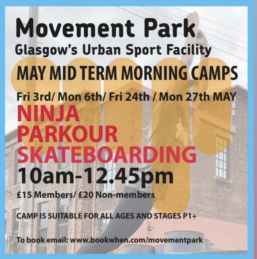 Kirsty Mitchell (@kirstymp813) on Twitter photo May Mid Term Camps!
Perfect opportunity to come and try the activities Movement Park has to offer!
<a href="/ClydePrimary/">Clyde Primary</a> <a href="/CorpusChristi_K/">Corpus Christi PS</a> @KnightswoodP <a href="/Blairdardiepri/">Blairdardie Primary School</a> <a href="/WhiteinchPri/">Whiteinch Primary School</a> <a href="/stpaulwhiteinch/">St Paul's Primary School</a> <a href="/KelvindalePS/">Kelvindale Primary</a> May Mid Term Camps!
Perfect opportunity to come and try the activities Movement Park has to offer!
<a href="/ClydePrimary/">Clyde Primary</a> <a href="/CorpusChristi_K/">Corpus Christi PS</a> @KnightswoodP <a href="/Blairdardiepri/">Blairdardie Primary School</a> <a href="/WhiteinchPri/">Whiteinch Primary School</a> <a href="/stpaulwhiteinch/">St Paul's Primary School</a> <a href="/KelvindalePS/">Kelvindale Primary</a>