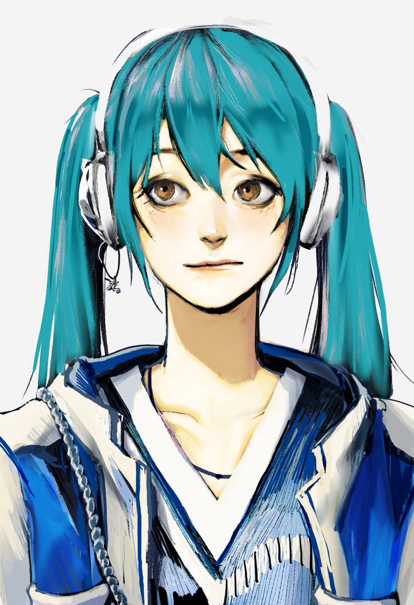 hatsune miku 1girl solo long hair simple background white background hair between eyes closed mouth  illustration images