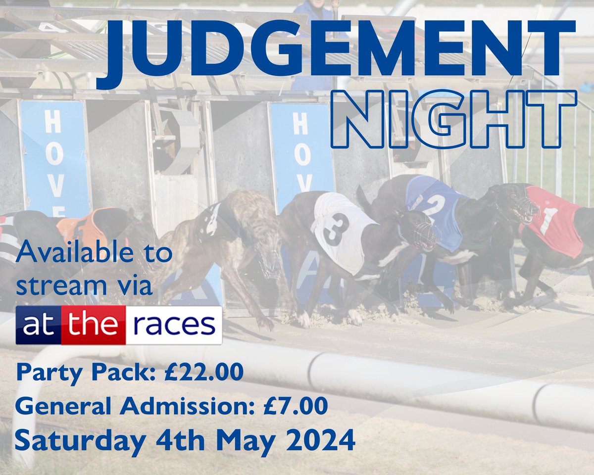 It's almost time for Judgement Night! Join us on May 4th for another memorable evening of top quality greyhound racing! 🐾