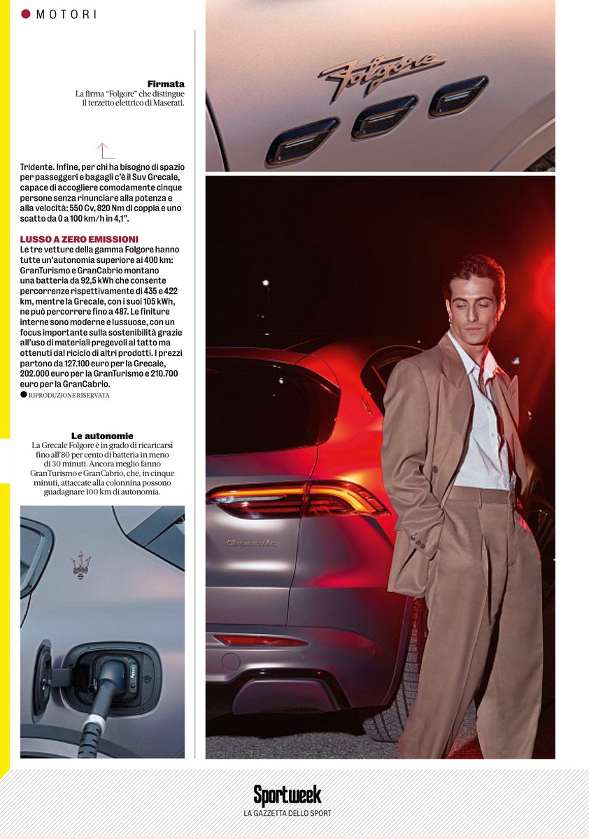 Damiano David e Maserati su Sportweek