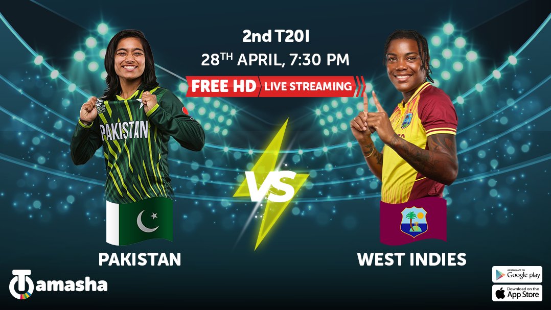 Windies le kar ayi hain apna A-game against team 📷! FREE live stream karo in HD Pak 📷 WI T20I series ka aik aur exciting match 📷 TODAY at 7:30PM 📷 only on Tamasha. Download the app now: onelink.to/sg2fps 📷