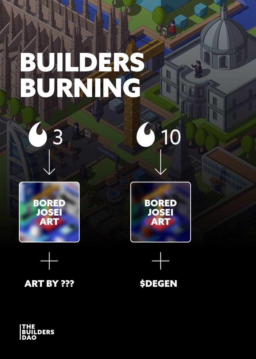 GM Builders 🏗️ Our first free OE on @base has been a success! ✅ 1029 minted 🔥 Burning will start tomorrow for one week! 🎁 There will be surprises! 🪄🔥 Burn wisely Builders details soon