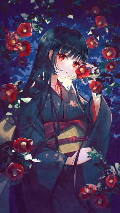 宵に咲く黒椿、 