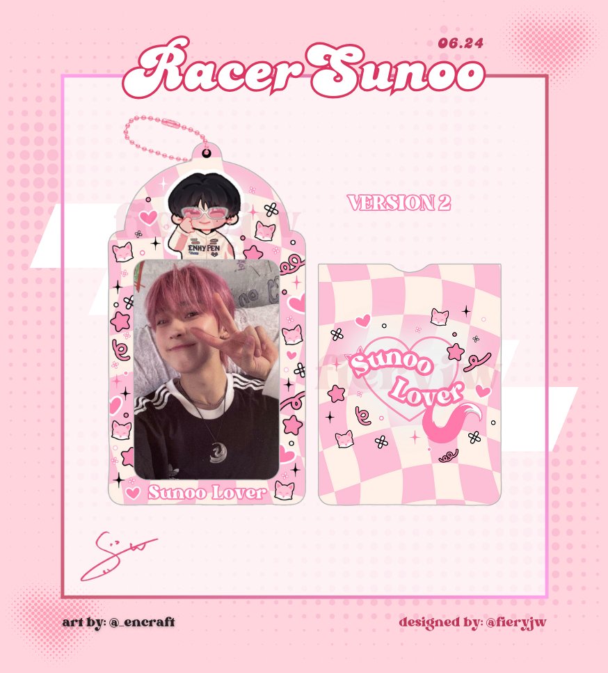 𝐏𝐈𝐍𝐊 𝐑𝐀𝐂𝐄𝐑 𝐒𝐔𝐍𝐎𝐎 : PHOTOCARD HOLDER 🏁 .ᐟ

𖤐 PRE-ORDER

       - 180 PHP ea
       - first 10 gift: 𝑨𝑪𝑹𝒀𝑳𝑰𝑪 𝑪𝑯𝑨𝑹𝑴

⋆ order form: tinyurl.com/caholsbyfieryjw

𝑹𝑻 𝑳𝑶𝑻𝑻𝑬𝑹𝒀 = 1 𝑾𝑰𝑵𝑵𝑬𝑹 𝑶𝑭 𝑪𝑨𝑯𝑶𝑳

t. wts lfb ph pvc pocahol kim sunoo enhypen