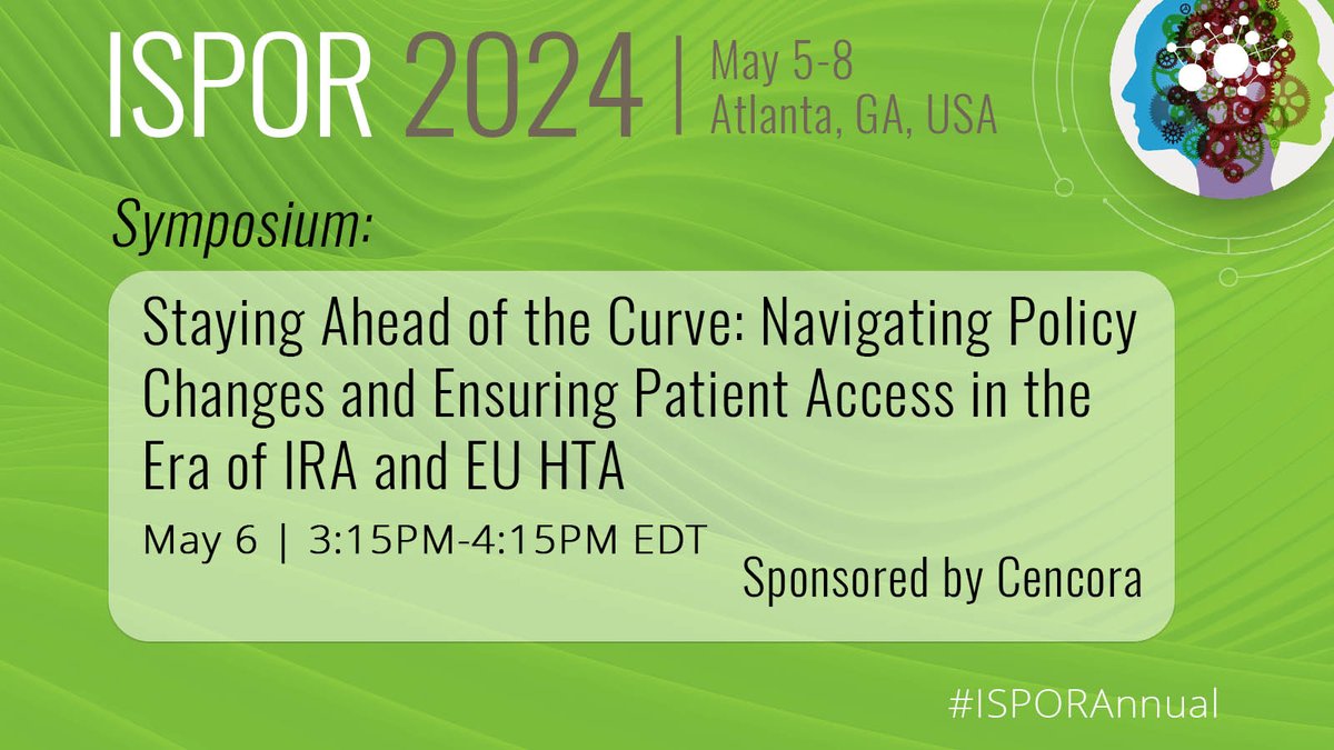 Gain valuable insights into navigating policy changes and discover strategies to ensure #patientaccess amidst the evolving landscape of IRA and EU #HTA during a May 6 symposium hosted by @CencoraGlobal   #InflationReductionAct #ISPORAnnual  ow.ly/jSIs50R54KC