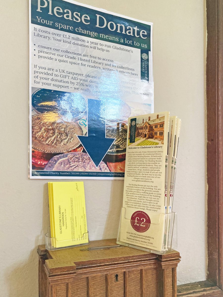 Have you picked up a self-guided tour leaflet? We've very subtly placed them on the donations box, next to an equally subtle sign. 🤣 Gladstone's Library is a charity and takes £1.2m a year to run. If you pick up a leaflet, please consider donating (and giftaid). It all helps!