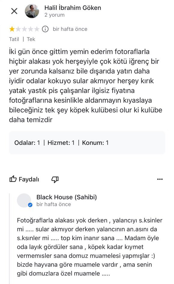 bpthaber's tweet photo. Ankara’da bulunan Black House isimli otelin müşterilerine verdiği yanıtlar tepki çekti. https://t.co/pBhejpDk4P