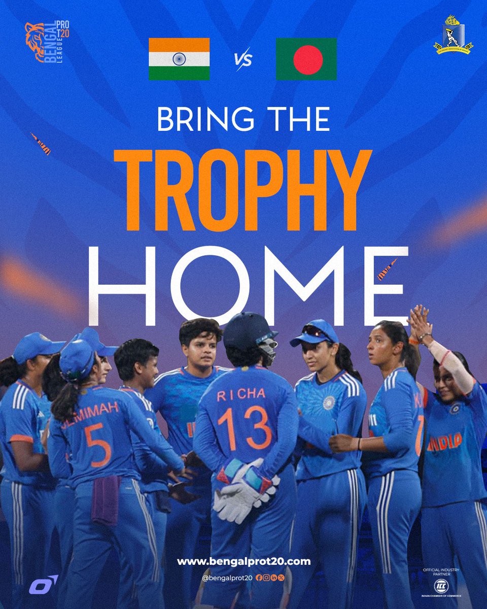 To the unstoppable force of the Indian Women's Cricket Team: we believe in you! Bring the trophy home, ladies! 🏆🎉 
#GoGirls #CricketFever #WomensCricket #bengalprot20 

@CabCricket | @arivaasports