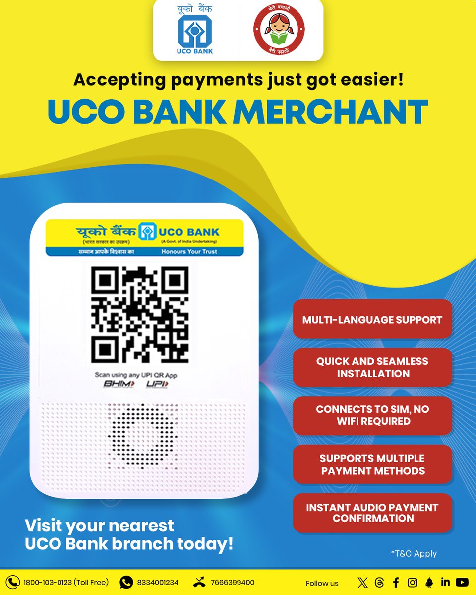 Stay in tune with your finances with the UCO Bank Merchant #Soundbox, keeping you in the know with every #Transaction. #Banking #UCOTURNS81 #81YearsOfTrust #Payments