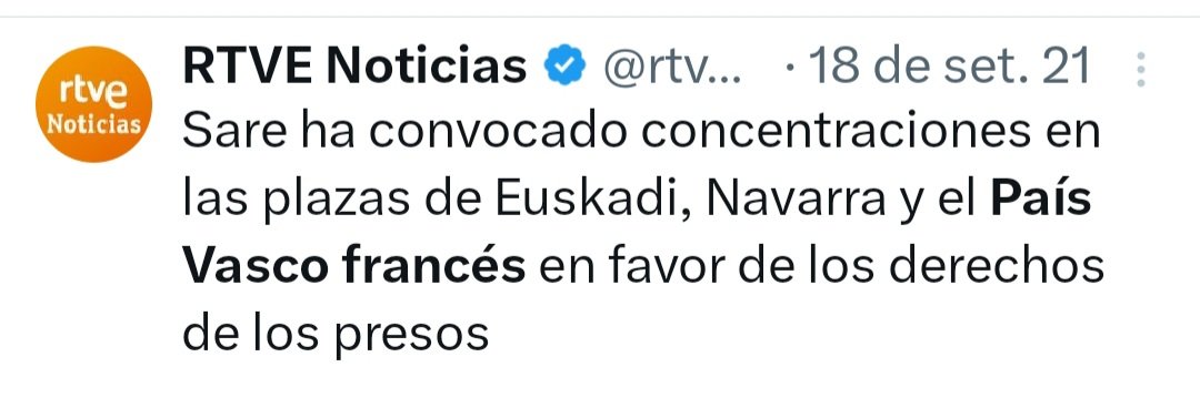 Hola @rtvenoticias. Ya que reconocer la existencia de 'Cataluña Norte' os supone un problema, os recuerdo que Iparralde o País Vasco francés forma parte de la región de los Pirineos Atlánticos, República Francesa. Salud y periodismo, si es posible.