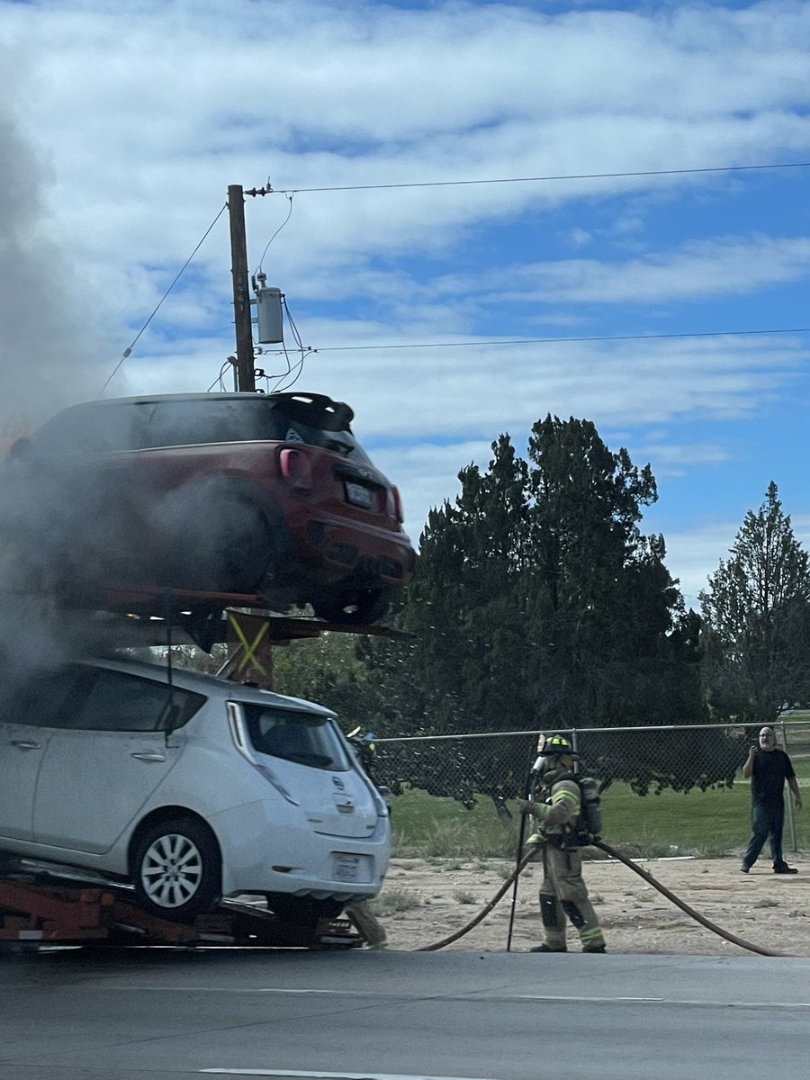 Auto transport rig is burning. East of Eubank on I-40