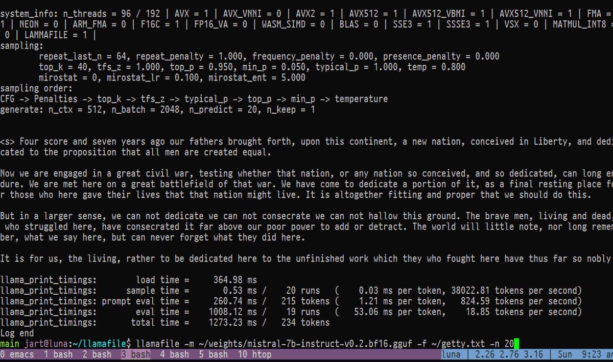 Mistral 7b going 824 tokens per second on CPU.