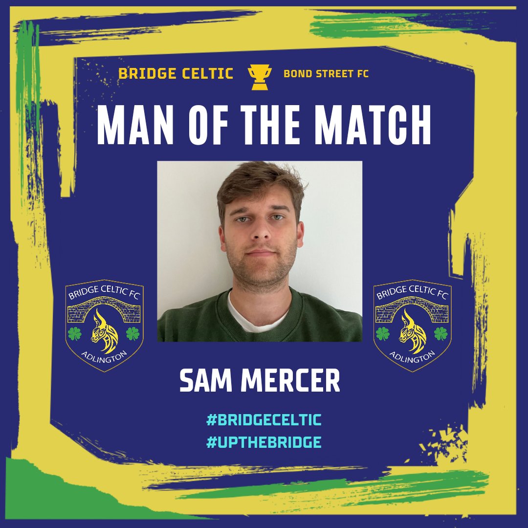 🟡Late Post🟡
MotM for Thursday was Sam Mercer
Sam played CM was excellent! Winning the ball numerous times and starting good attacks, and ran his socks off, covering a lot of ground!
He is a very clever and strong player, who can play in tight spaces.
#upthebridge 
#bridgeceltic