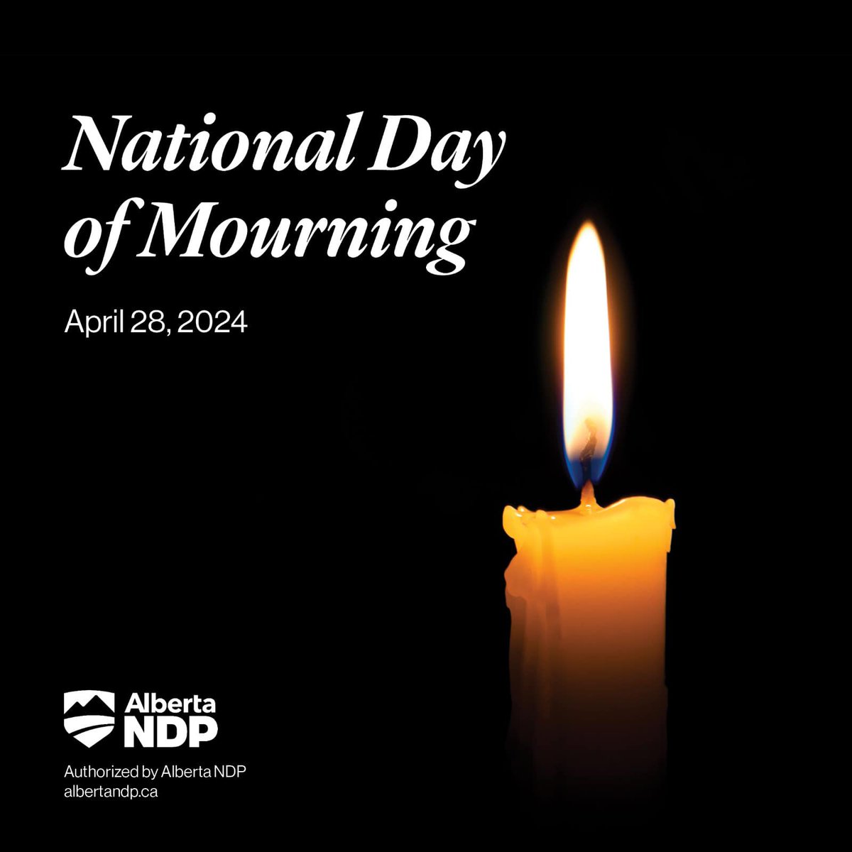 Today I join all Albertans in recognizing the #DayOfMourning, to remember Albertans who lost their lives from workplace-related illness or injury.

May they rest in peace.

Every Albertan who goes to work, regardless of their occupation, has the right to go home safely after