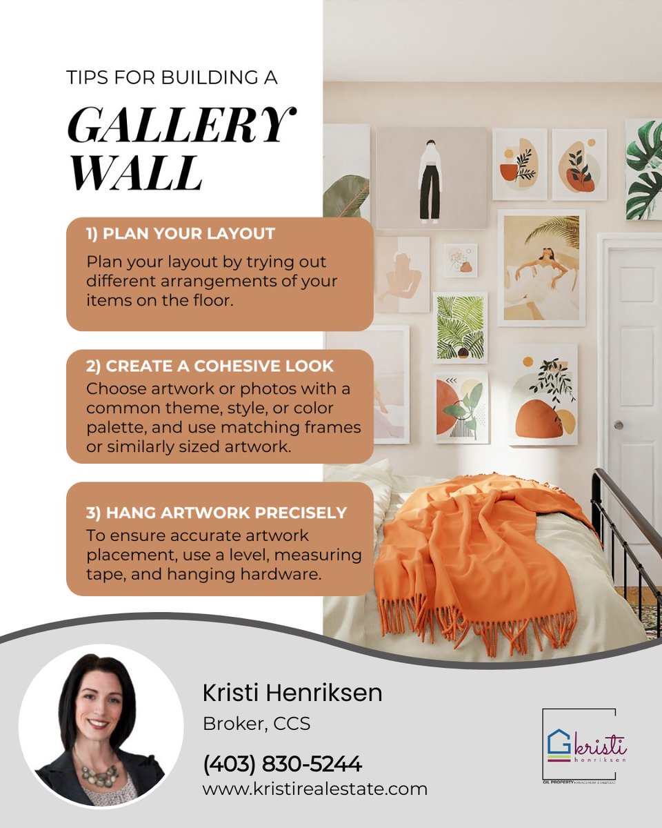 Whether you're a seasoned curator or just dipping your toes into the world of wall decor, these expert tips will help you craft a gallery wall that reflects your style and passions.

#sellinghomesyyc #calgaryrealestate #yycrealestate #gallerywall #walldecor #homedecor #artwall