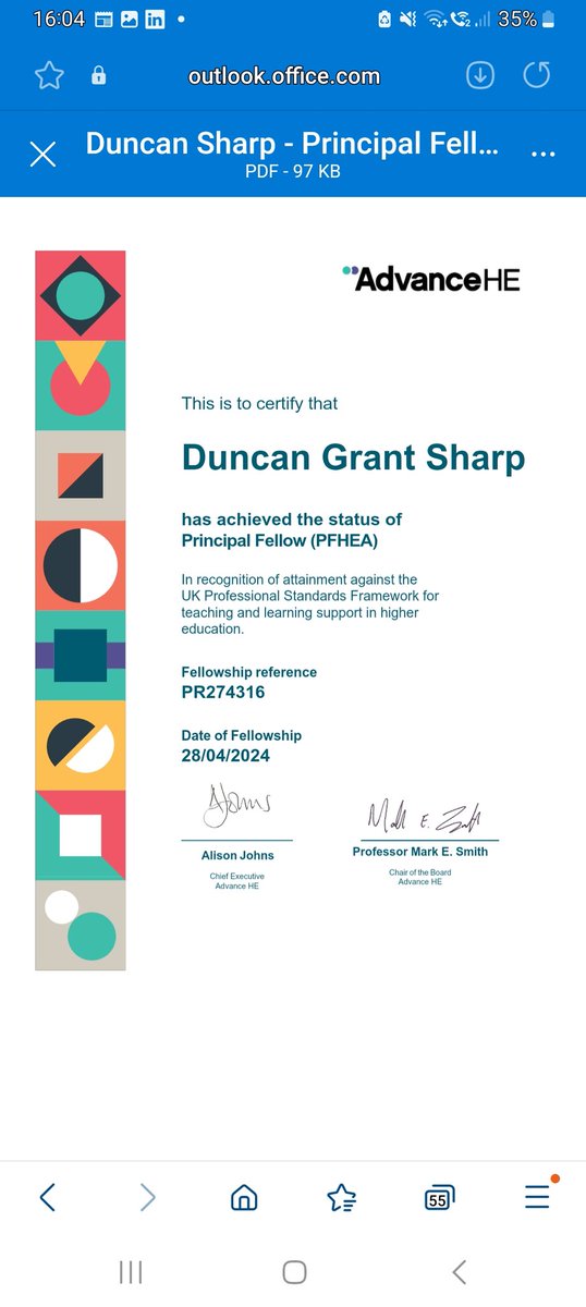 Delighted to have been recognised as a Principal Fellow of the HEA. Many thanks to colleagues who supported and advocated for me.  @AdvanceHE
