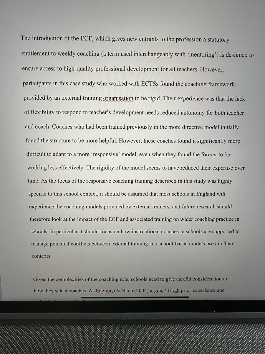 @mradamkohlbeck @PaulCline_psy @TTRadioOfficial Wrote my MA thesis last year on PL for coaches. Case study approach. Found that highly prescribed models were initially effective but seemed to reduce coach expertise over time. Implications that implementation is far trickier than just ‘doing coaching’ !