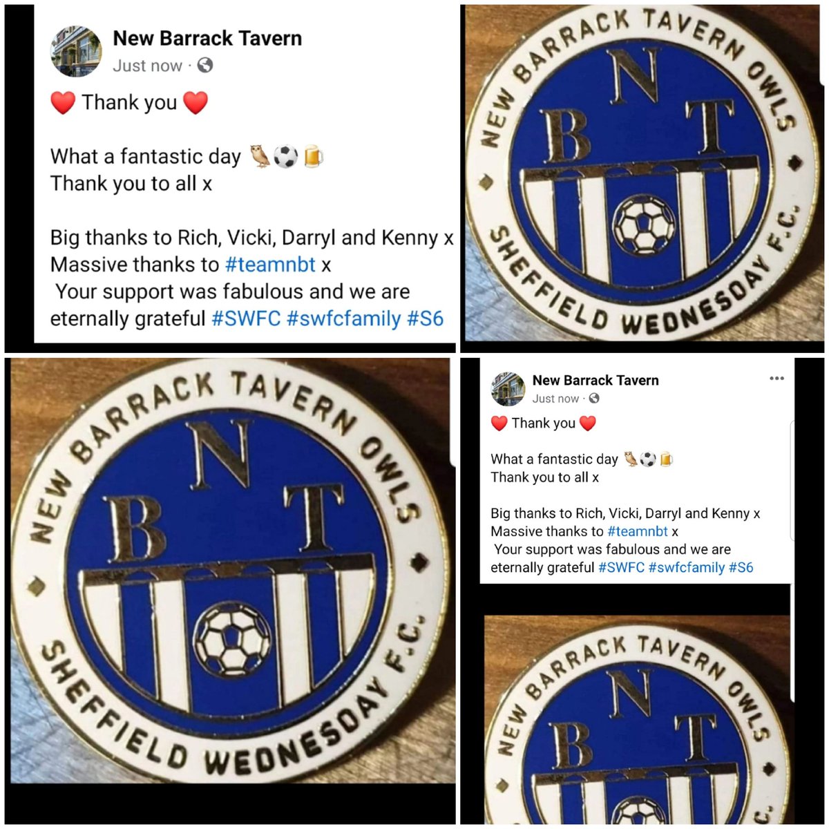 ❤ Thank you ❤
Massive day yesterday 🦉⚽️🍺
Your support was amazing and we are extremely grateful thank you, thanks to our #teamnbt and our vinyl DJs @rellorts @dollshead #kennystours n Darryl xx #SWFC #swfcfamily #S6 #Hillsborough #Sheffield #familyrunpub #familybusiness