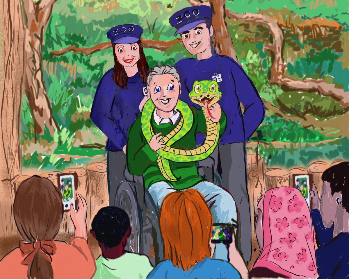 Work on book 6 in 'The Adventures of Grandad Wheels!' series is coming along nicely. Close to signing of all the illustrations before layout and printing. This image features Zookeepers Chris and Zoe. Recognise them? @MrsBrokenbrow @chrisdysonHT