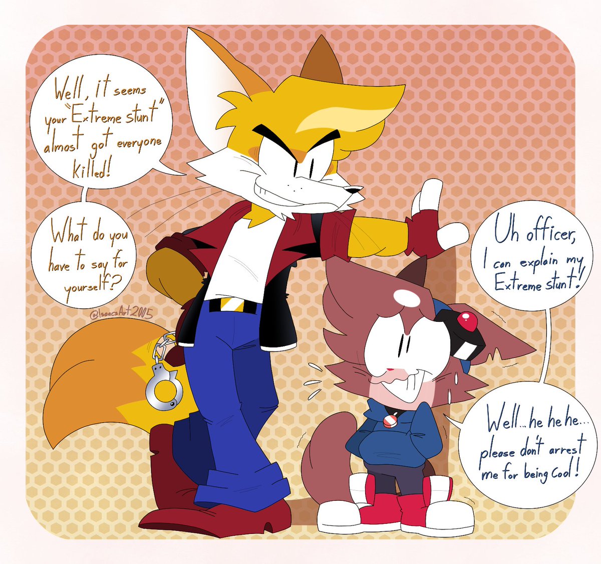 Murphy is known for his crazy ideas for stunts, but how much does it take for Tracii to finally catch up to Murph? 🦊🐱🛹🏍👮‍♂️ Murphy by @ajmarekart #OC #fennec #murphyandmitzi #comic