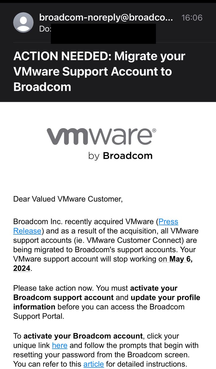 „Dear Valued @VMware/@Broadcom Customer” - You have 7 days. Killing free ESXi license was not a problem, but such emails remind me to switch to Proxmox and Nutanix as fast as possible