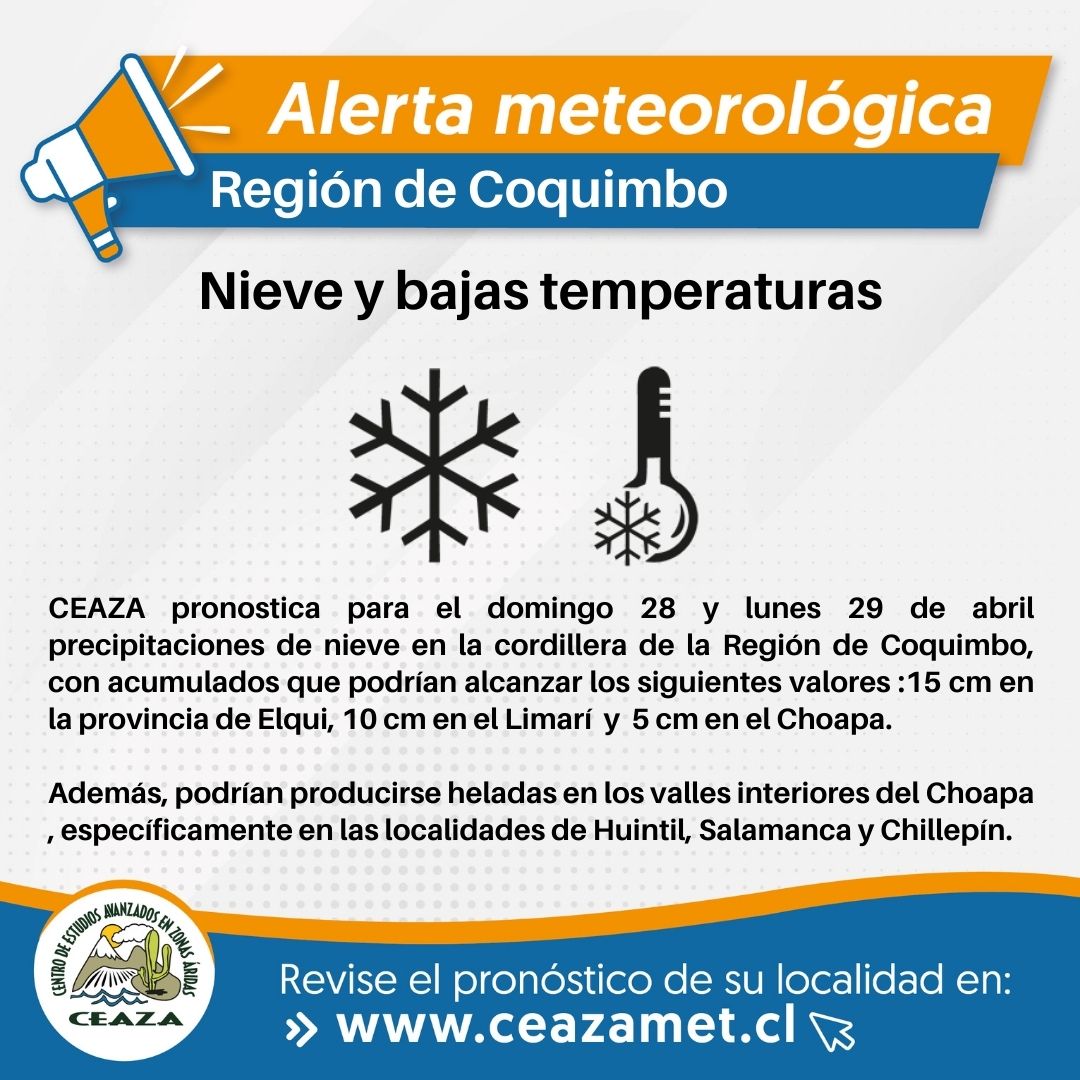 CEAZA pronostica precipitaciones de nieve y bajas temperaturas para la Región de Coquimbo