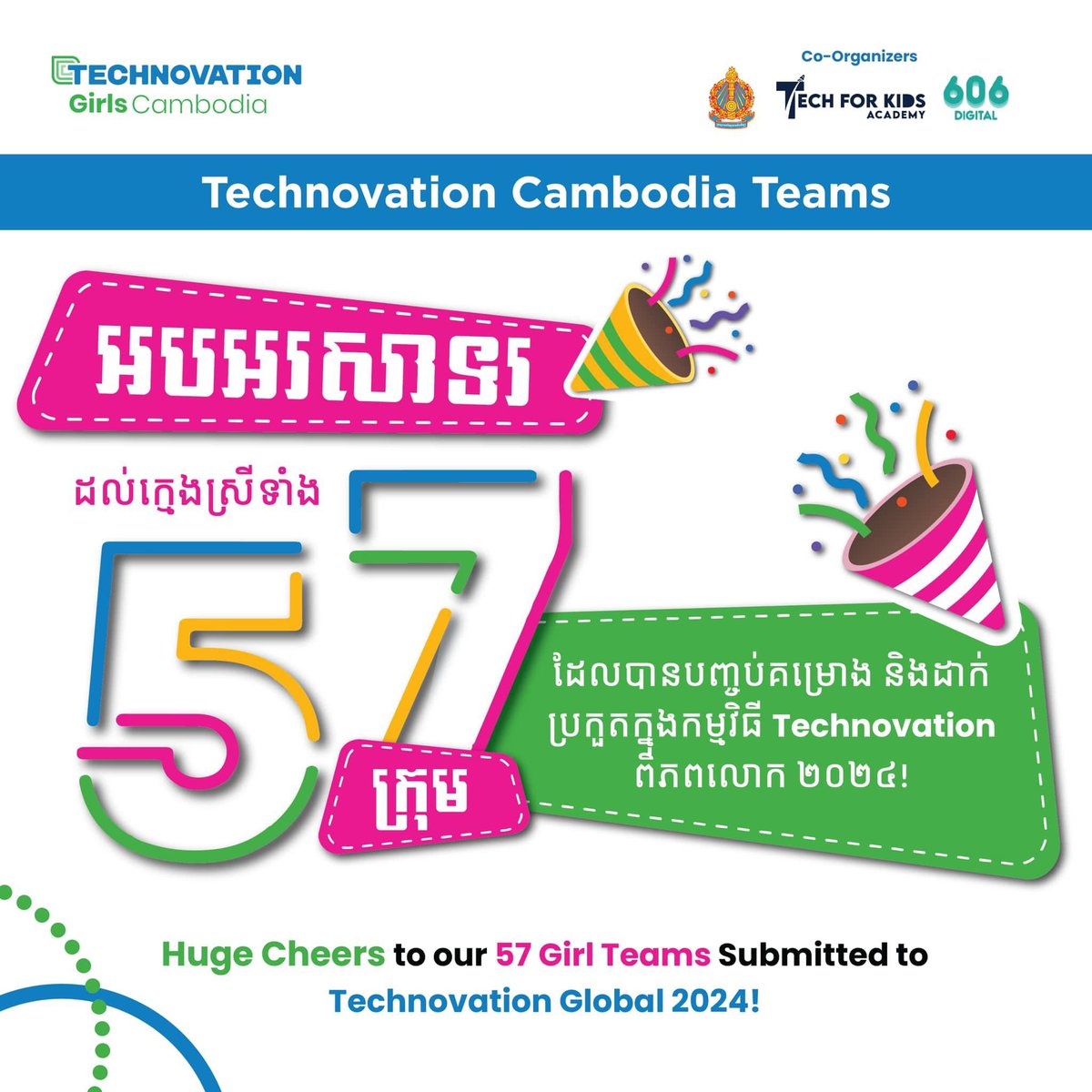 I am thrilled by the 57 bold ideas from our @technovation girls! 🚀 

Cambodian ingenuity is going global. 🇰🇭 

Big cheers to our teams and mentors, organisers, and volunteers — you are tech's bright future! 🌟
@TechforKidsAcad 
#TechInnovationKH 🎉