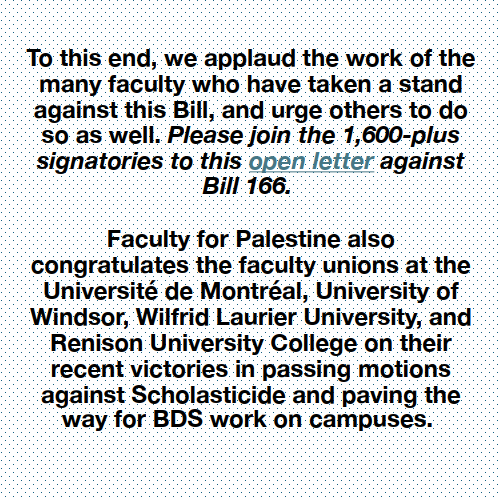 Ontario's Bill 166 will repress Palestine solidarity organizing on campuses &amp; gives the government sweeping powers to shape anti-racism &amp; mental health policies. 
Tell your MPP to stop Bill 166 and restore funding to post-secondary education! actionnetwork.org/letters/stop-b…