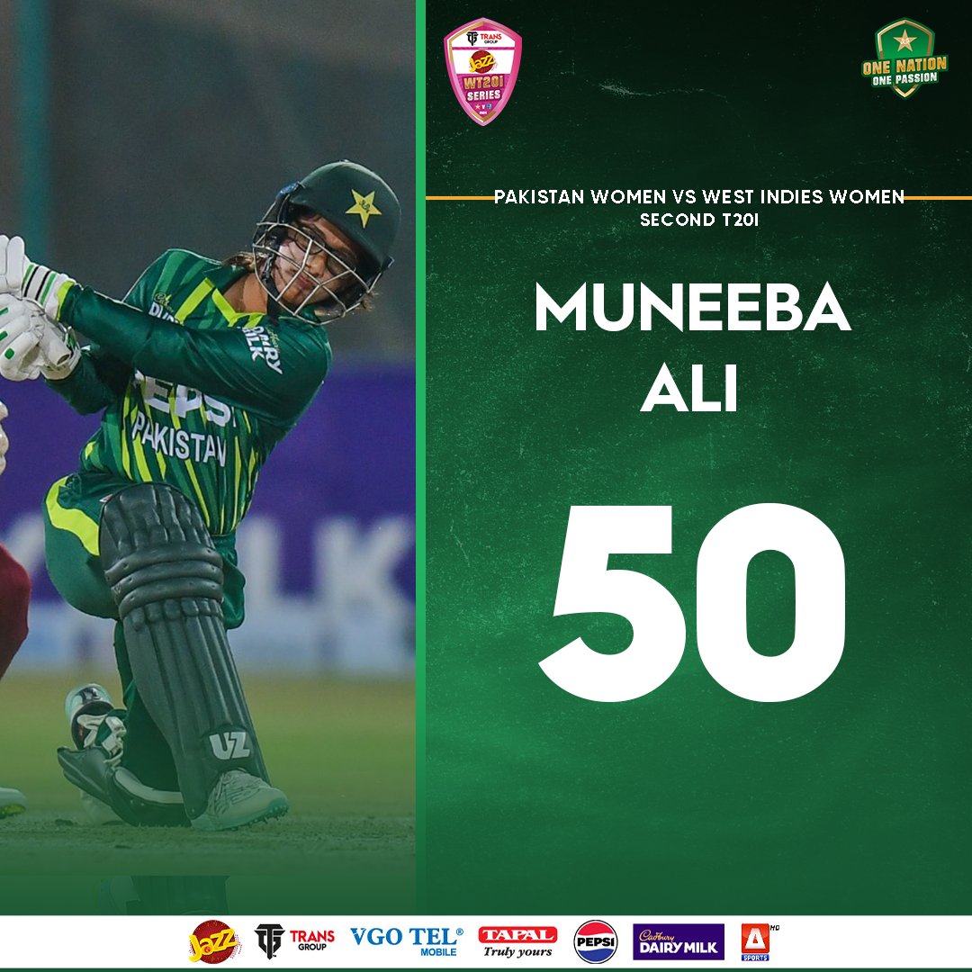 Second T20I fifty for @MuneebaAli17 👏

She has played a wonderful innings 🏏

#PAKWvWIW | #BackOurGirls