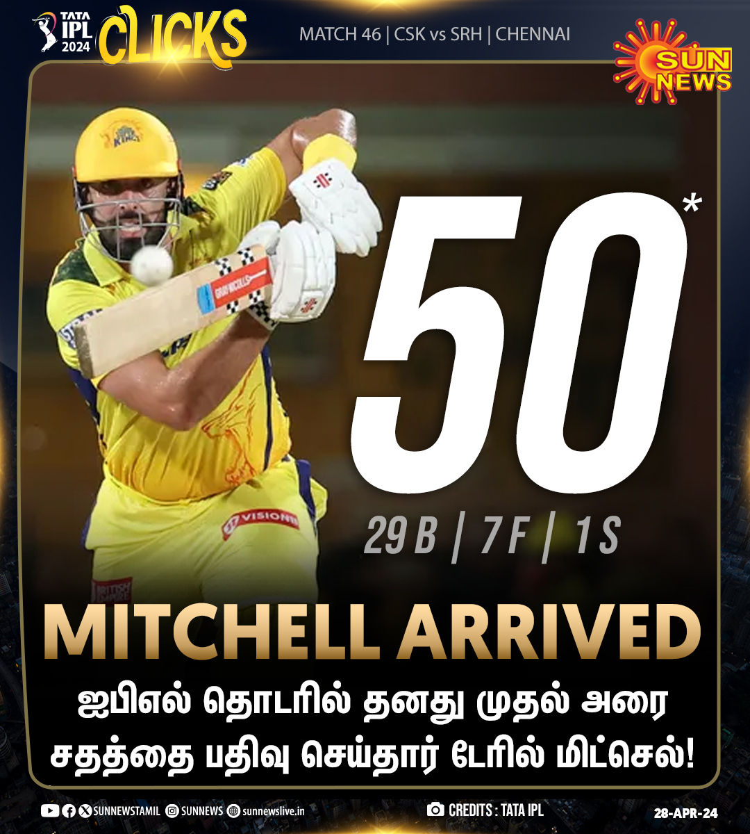 #IPLUpdate | CSK வீரர் டேரில் மிட்செலின் அதிரடி அரை சதம்! #SunNews | #CSKvSRH | #DarylMitchell