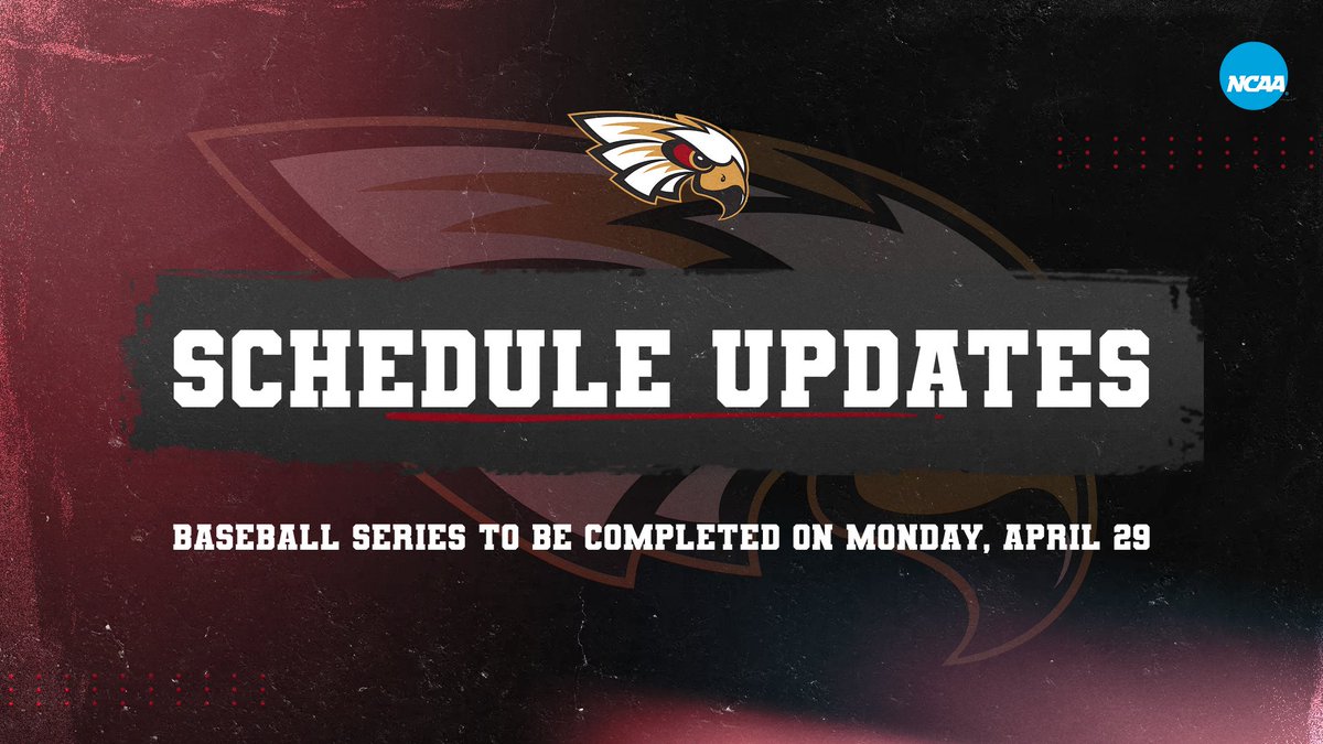 🗓️SCHEDULE UPDATE ⬇️ Last night's @CoeBaseball game & today's doubleheader vs. @StormSports will now be played tomorrow, Monday, April 29. Saturday's game will resume in the top of the ninth inning at 12 PM with a doubleheader to follow. #KohawkNation