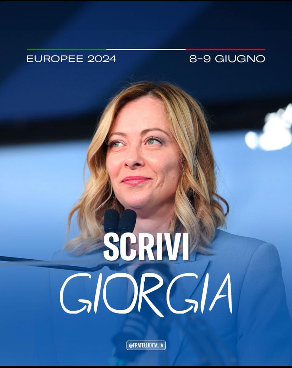 L’8 e 9 giugno l’Italia ha l’opportunità di cambiare l’Europa. Come? Barrando il simbolo di Fratelli d’Italia e scrivendo a lato GIORGIA 🇮🇹