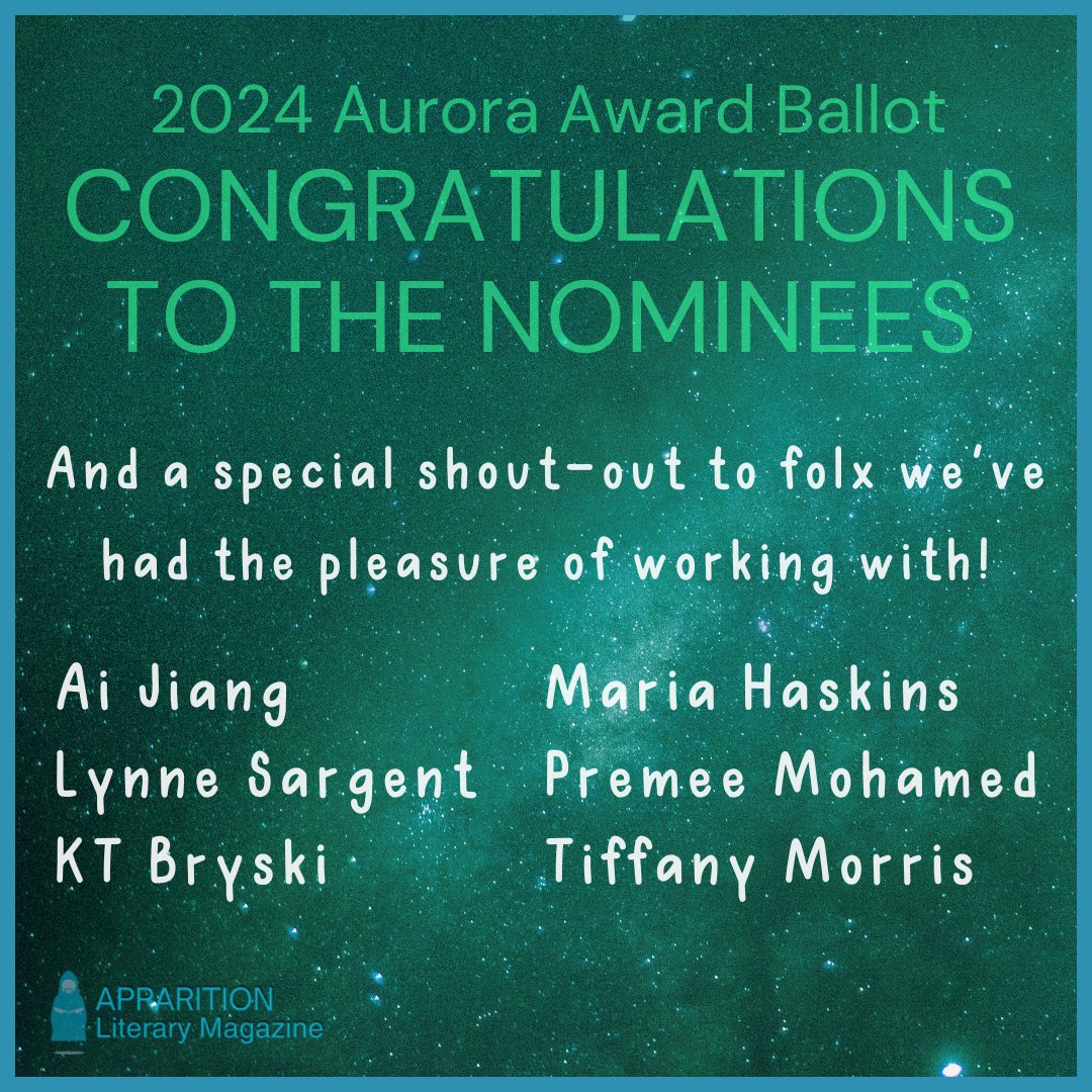 Congrats to all the CSFFA Aurora Award nominees! And a special shout-out to friends of the magazine @AiJiang_ @SamLynneS @KTBryski @MariaHaskins @premeesaurus @tiffmorris