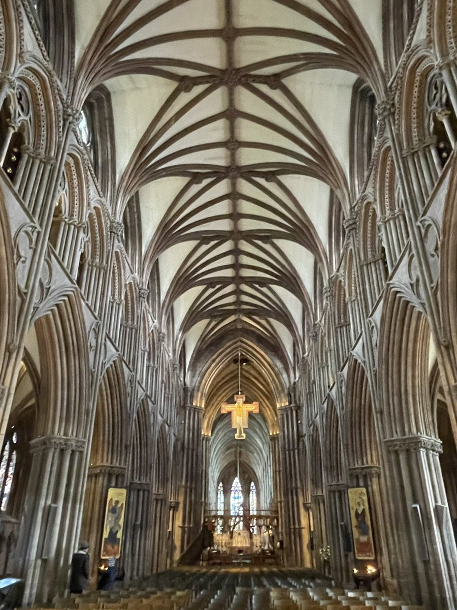 ‘No 13th century work in Italy is comparable for majesty of conception or wealth of imaginative detail to the cathedrals of Chartres, Rheims, Rouen, Amiens, Lincoln, Peterborough, Wells or Lichfield’ John Ruskin. The nave Lichfield cathedral 13thc