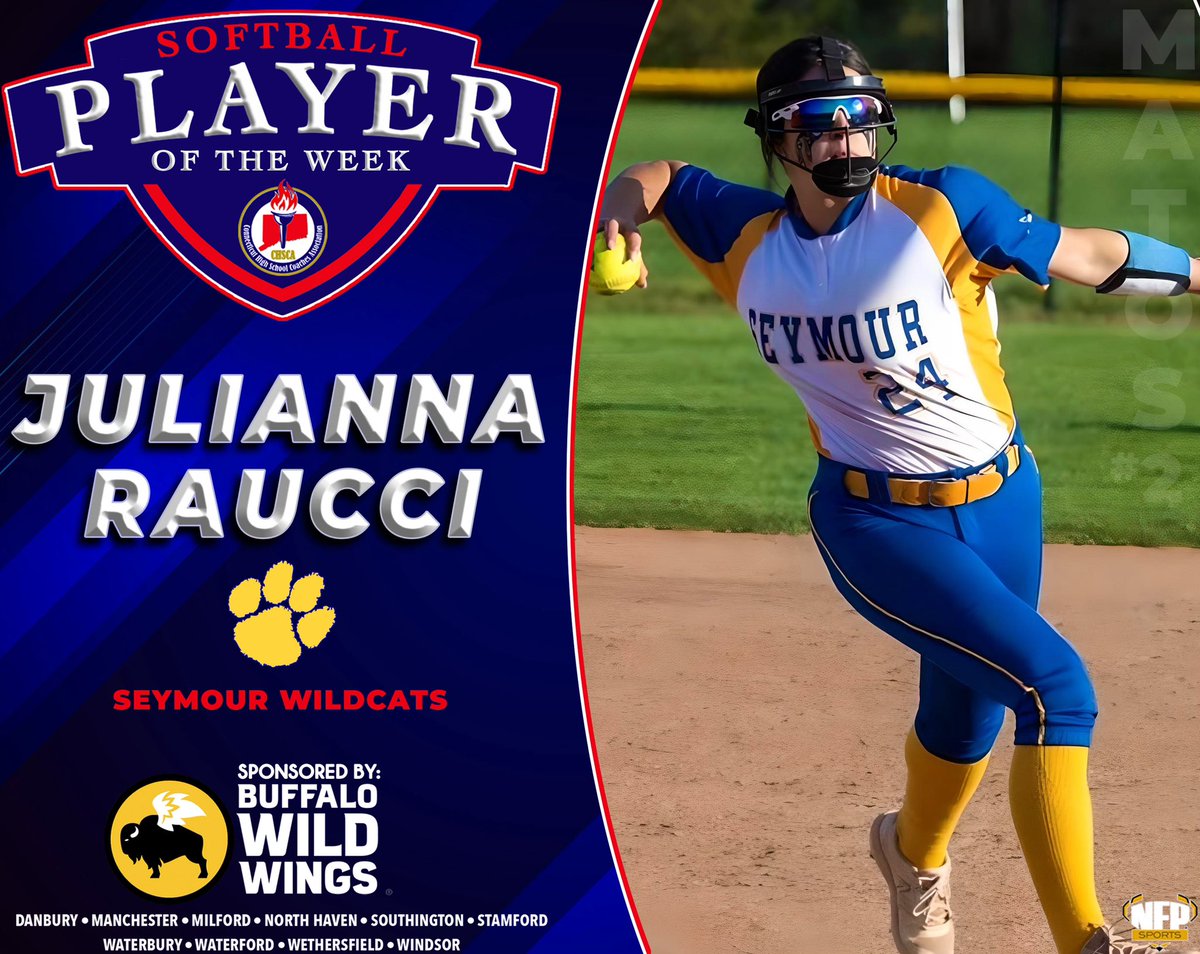 Congratulations to the Connecticut High School Coaches Association Softball Player of the Week for Week 3, Julianna Raucci! Thanks to all the fans who voted & to our sponsor @BWWings @NFP_CTEast @SeymourBall #chscapow #ctsoft