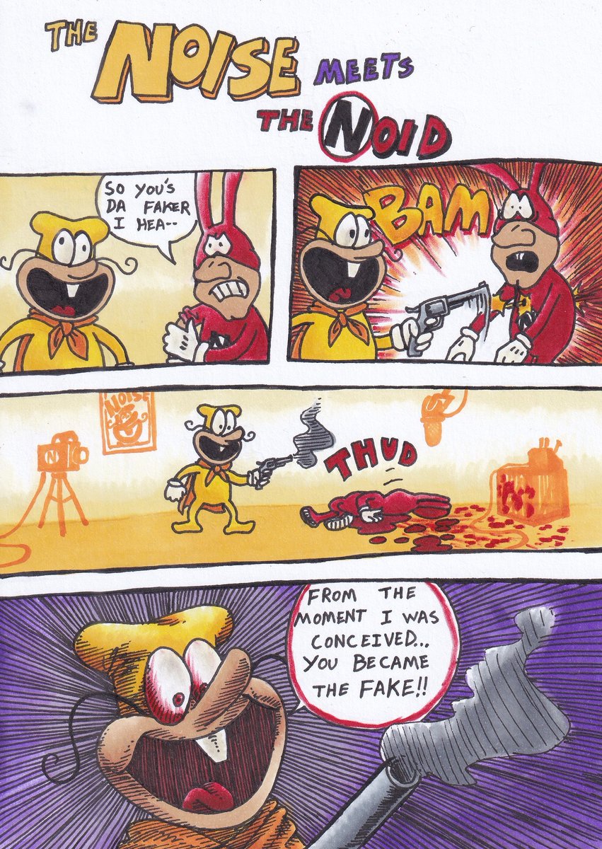 Been watching some old Noid Dominoes ads recently, and it inspired me to make this comic. I feel like this has probably been done before, multiple times, but it was still really fun to draw.

#pizzatower #Pizzatowerfanart