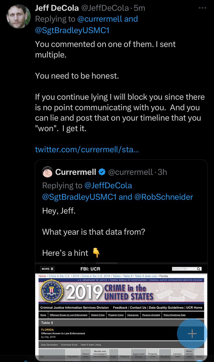 Scalp. Holy F. Can someone please get it through his thick head that the FBI UCR 2022 data is newer than the FBI UCR 2019 data? But it’s alll still FBI data! 🤣🤣🤣