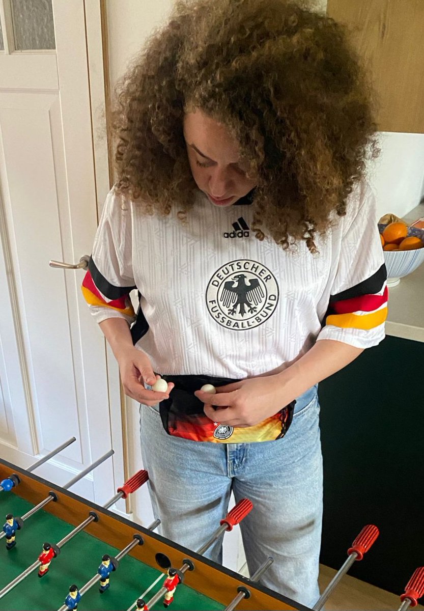 Girls and their toys! ⚽️👕 @DFB_Team 90's training top combined with the 2024 @DFB_Team #fannypack 🇩🇪 #adidasfootball #classicfootballshirts