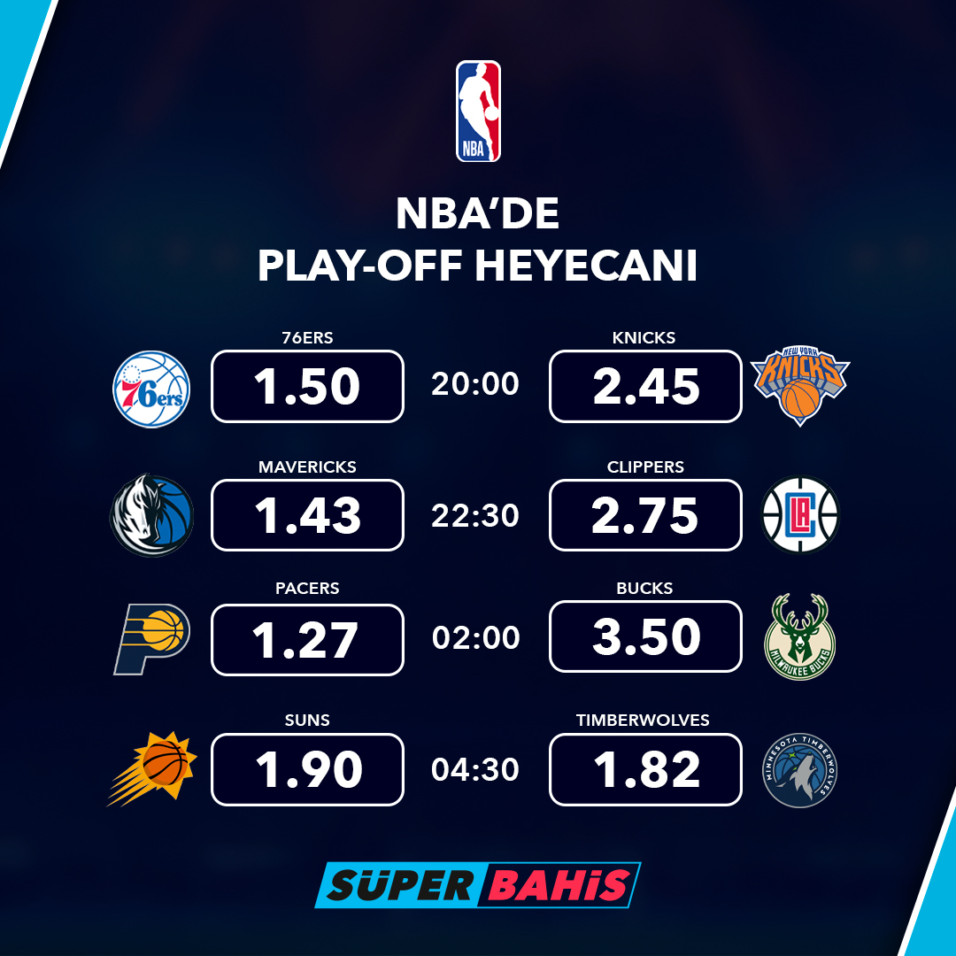 🔹 NBA’de Playoff heyecanı SüperBahis’te sizlerle! #NBA 🎁 Spor bahislerinde her hafta %10 iade şansını kaçırmayın! 📲 Hemen oynamak için —> ow.ly/QsXB50Rq9ka