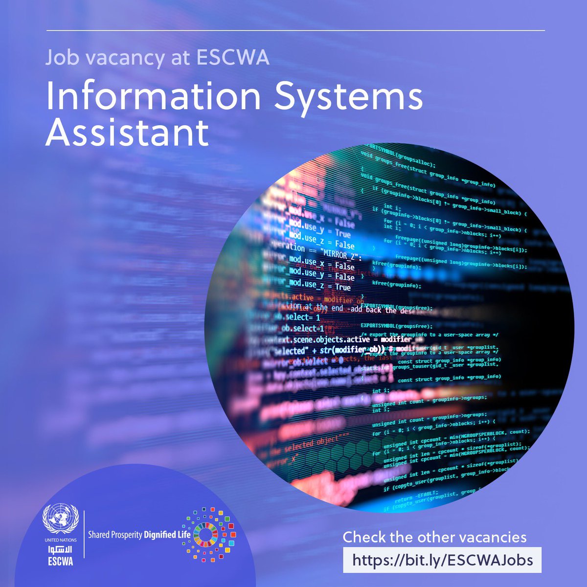📢 Job vacancy at #ESCWA!

Title: Information Systems Assistant
Experience: 7+ years in information systems analysis and programming, systems administration and maintenance, and software development
📆 Deadline: 1 May
🔗: bit.ly/ESCWAJobs
