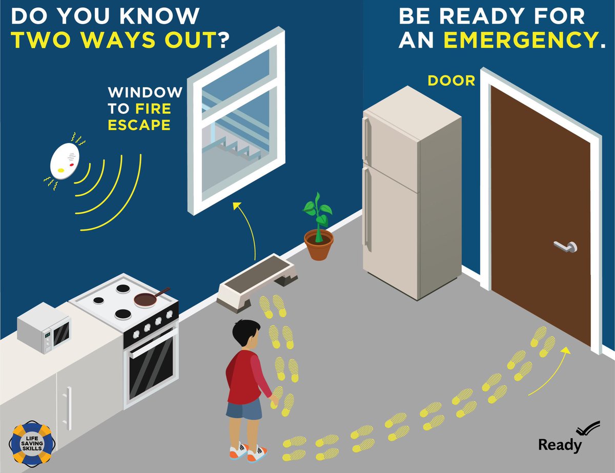 Sunday #SafetyTip: Do you know your fire escape plan? 🔥🧯 

You can start now by identifying two ways out of every room. #LifeSavingSkills