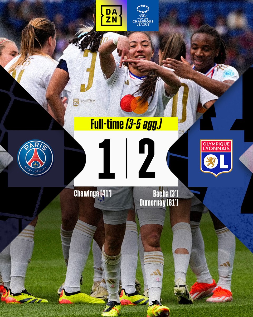 🥳 Lyon to the final!

#UWCLonDAZN
#NewDealForWomensFootball