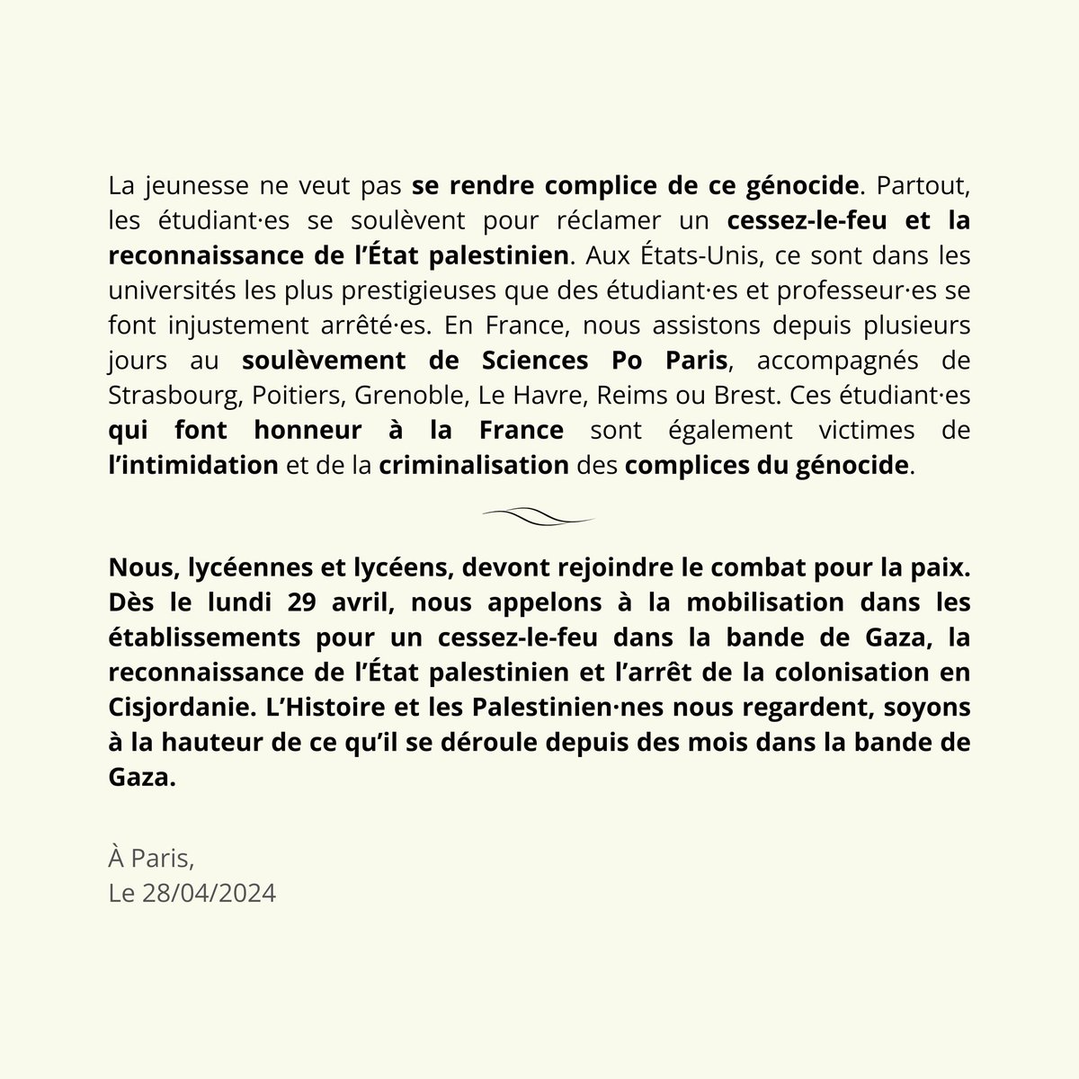 🔴 Soulevons-nous contre le génocide en #Palestine Alors que 35000 Gazaouis ont été tués, la jeunesse se révolte pour un cessez-le-feu & la reconnaissance de l'État Palestinien. L'USL se joint à #SciencesPo ou Harvard et appelle à la mobilisation dès demain Notre communiqué ⤵️