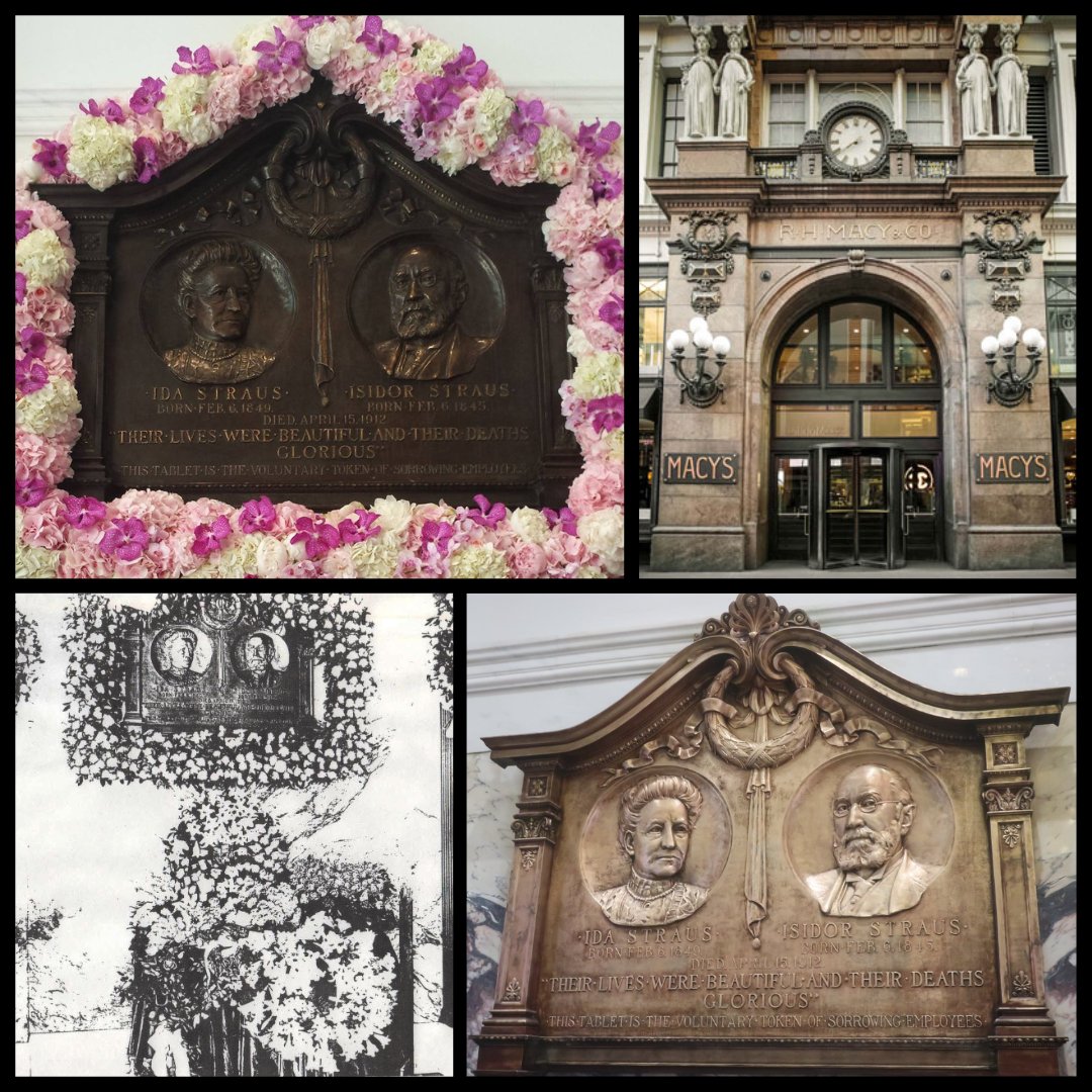 On June 8, 1913, the Isidor and Ida Straus Memorial Plaque at the Macy’s entrance on 34th Street was dedicated. About 5,000 employees of Macy’s contributed to a fund to create the memorial plaque shorturl.at/ltuD3 #titanic #rmstitanic #whitestarline #cunard #titanicdisaster