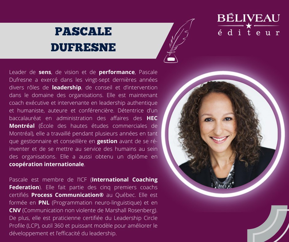 #AuteursExtraordinaires Avez-vous envie de rendre le milieu de travail plus humain et de cheminer avec sérénité? Découvrez Pascale Dufresne!

#AuteursAuthentiques
#AuteursQuébécois
#LivrePalpitant