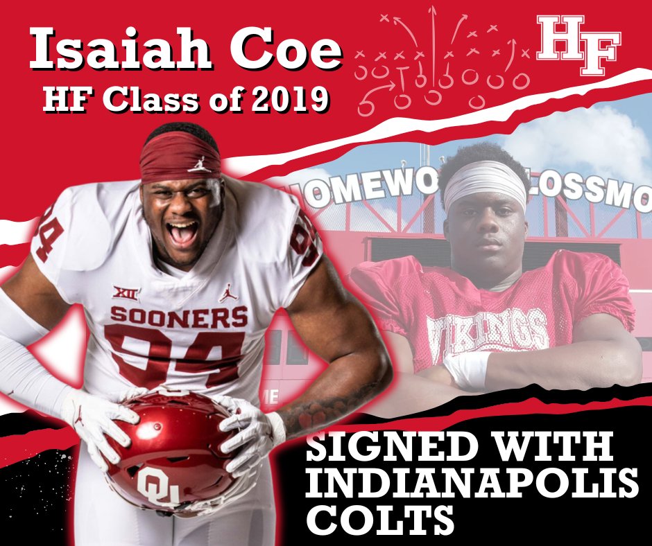 Congratulations, Isaiah Coe @chiefzay_ Class of 2019 on signing with the Indianapolis @Colts !! @HFHSAthletics #WeAreHF