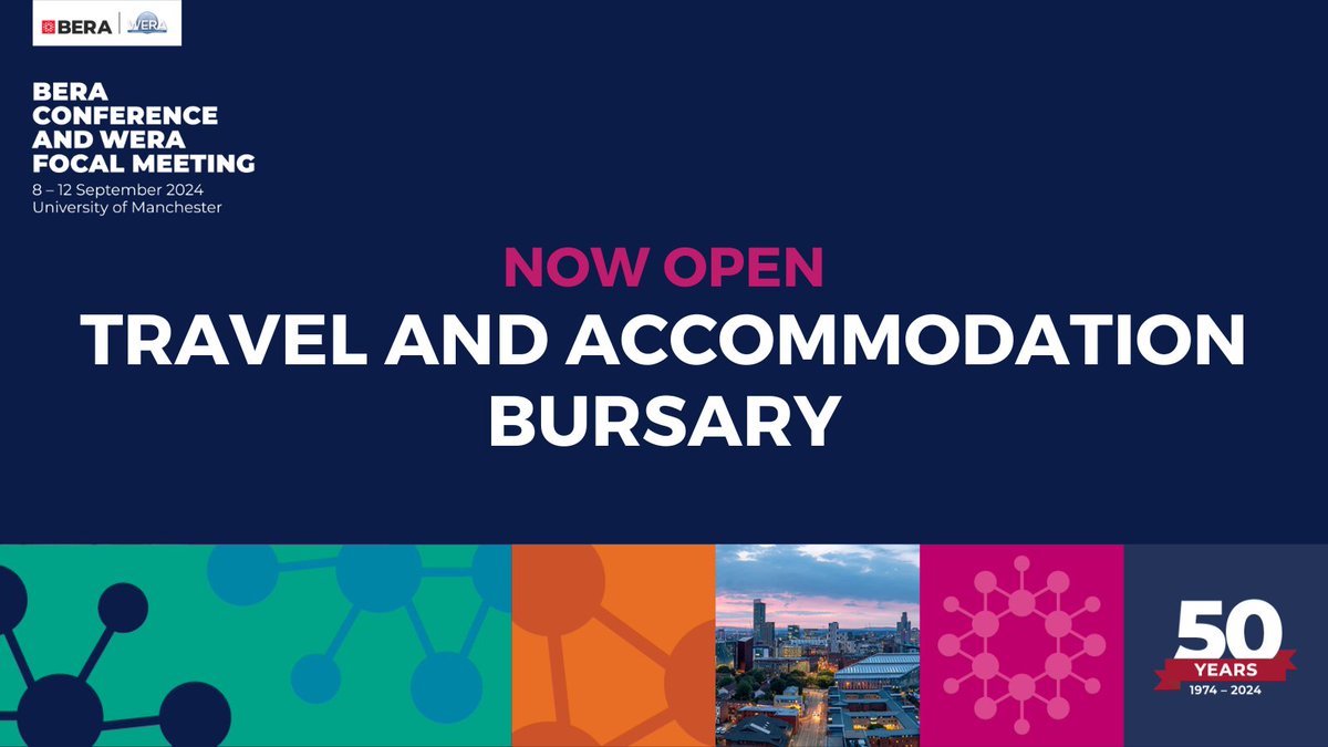 ⏳ Closing soon! Apply for the Travel and Accommodation Bursary #BERAWERA2024 Deadline 1 May 2024 Apply now: bera.ac.uk/conference/ber…